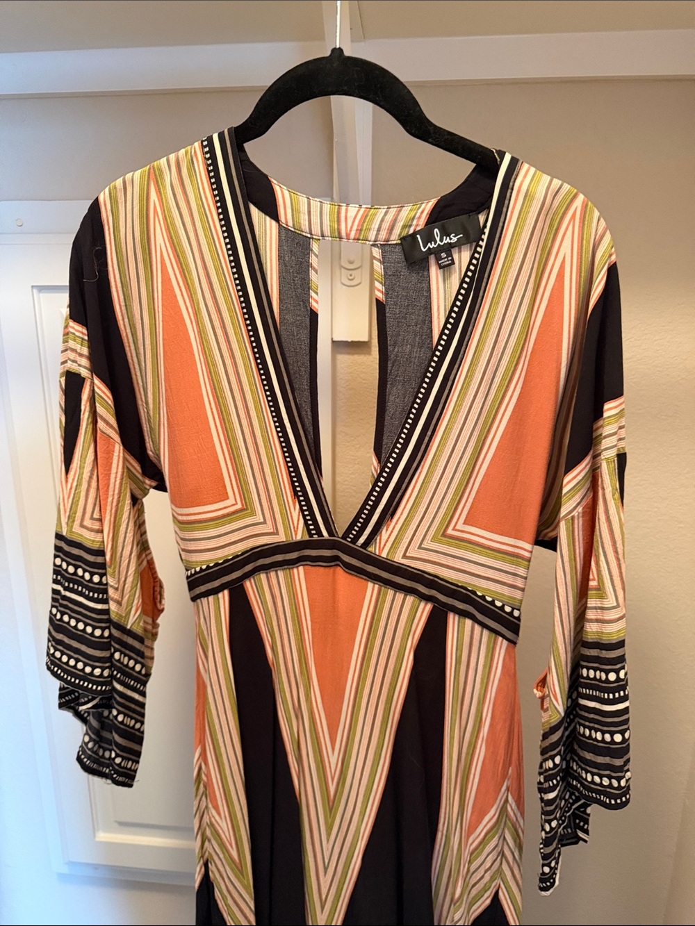 Lulu's Maxi Dress in Black, Coral, Cream & Green Stripe - Picture 2 of 6
